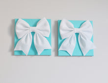 Load image into Gallery viewer, Large White Bow on Bright Aqua Bow Canvas Set Home Decor - Daisy Manor