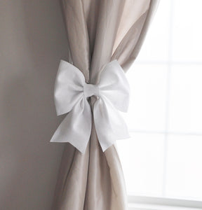 White Bow Curtain Tie Backs Set of Two - Daisy Manor