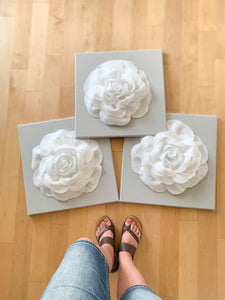 White Roses on Gray Canvases Set of THREE - Daisy Manor