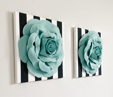 Load image into Gallery viewer, Dusty Blue Rose Flowerr on Black Stripe Wall Decoration
