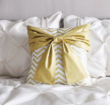 Load image into Gallery viewer, Gold Bow on Gold Zig Zag Pillow - Daisy Manor