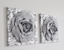Load image into Gallery viewer, Rose Flowers on White with Gray DAmask Wall Flowers