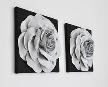 Load image into Gallery viewer, Gray Rose on Black Canvas Set - Daisy Manor