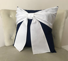 Load image into Gallery viewer, Navy Bow Pillow - Daisy Manor