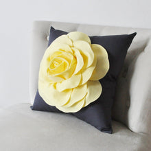 Load image into Gallery viewer, Light Yellow Rose on Charcoal Pillow - Daisy Manor