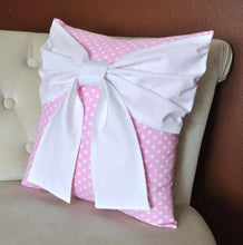 Load image into Gallery viewer, Pink Polka Bow Pillow - Daisy Manor