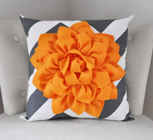 Load image into Gallery viewer, Charcoal Chevron Pillow with Dahlia Fower