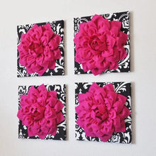 Load image into Gallery viewer, Hot Pink 3d Flower Decor Hot Pink Dahlia Wall Decor on Black and White Damask - Daisy Manor