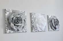 Load image into Gallery viewer, Gray and White Rose Canvas Wall Art Set of 3 - Daisy Manor