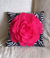 Load image into Gallery viewer, Hot Pink Rose on Zebra Pillow 14x14 - Daisy Manor