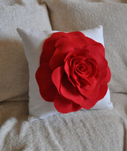 Load image into Gallery viewer, Red Rose on White Pillow 14x14 - Daisy Manor