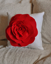 Load image into Gallery viewer, Red Rose on White Pillow 14x14 - Daisy Manor