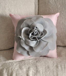 Light Grey Rose on Light Pink Pillow 14x14 - Daisy Manor