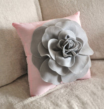 Load image into Gallery viewer, Light Grey Rose on Light Pink Pillow 14x14 - Daisy Manor