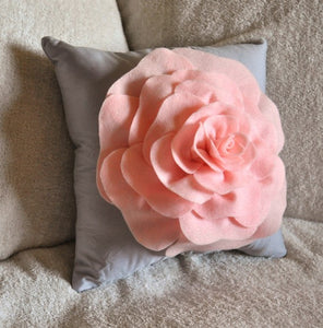 Light Grey Rose on Light Pink Pillow 14x14 - Daisy Manor