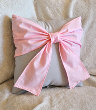 Load image into Gallery viewer, Light Pink Big Bow on Light Gray Decorative Pillow - Daisy Manor