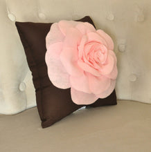 Load image into Gallery viewer, Pink Rose on Brown Pillow 14"x14" Throw Pillow - Daisy Manor