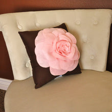 Load image into Gallery viewer, Pink Rose on Brown Pillow 14"x14" Throw Pillow - Daisy Manor