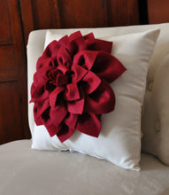 Load image into Gallery viewer, Decorative Pillow -Ruby Red Dahlia on Cream Pillow - - Daisy Manor