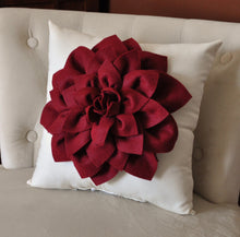 Load image into Gallery viewer, Decorative Pillow -Ruby Red Dahlia on Cream Pillow - - Daisy Manor