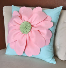 Load image into Gallery viewer, Daisy Felt Flower on Aqua Pillow -New Bedbuggs Design -Pick your Colors- - Daisy Manor