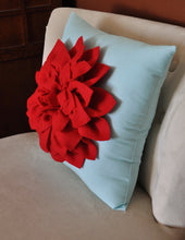 Load image into Gallery viewer, True Red on Aqua Pillow - Daisy Manor
