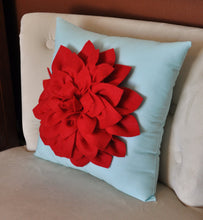 Load image into Gallery viewer, True Red on Aqua Pillow - Daisy Manor