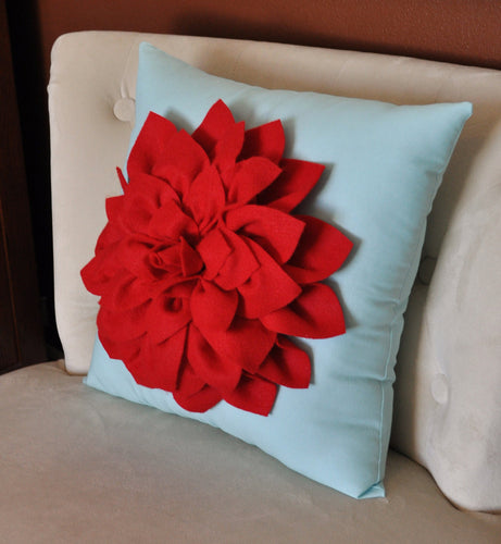 True Red on Aqua Pillow - Daisy Manor