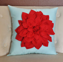 Load image into Gallery viewer, True Red on Aqua Pillow - Daisy Manor