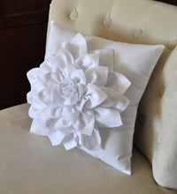 Load image into Gallery viewer, White Dahlia Felt Flower on Blue Pillow - Daisy Manor