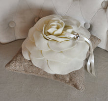 Load image into Gallery viewer, Burlap Ring Pillow -Rustic Wedding- Ivory Rose on Burlap Pillow Rustic Ring Bearer PIllow- - Daisy Manor