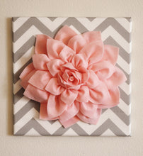 Load image into Gallery viewer, Wall Flower -Light Pink Dahlia on Gray and White Chevron 12 x12" Canvas Wall Art- Baby Nursery Wall Decor- - Daisy Manor