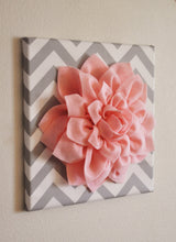 Load image into Gallery viewer, Wall Flower -Light Pink Dahlia on Gray and White Chevron 12 x12" Canvas Wall Art- Baby Nursery Wall Decor- - Daisy Manor