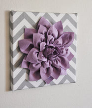 Load image into Gallery viewer, Wall Flower -Deep Purple Dahlia on Gray and White Chevron 12 x12" Canvas Wall Art- Baby Nursery Wall Decor- - Daisy Manor