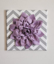 Load image into Gallery viewer, Wall Flower -Lilac Dahlia on Gray and White Chevron 12 x12" Canvas Wall Art- Baby Nursery Wall Decor- - Daisy Manor