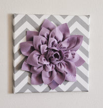 Load image into Gallery viewer, Wall Flower -Lilac Dahlia on Gray and White Chevron 12 x12" Canvas Wall Art- Baby Nursery Wall Decor- - Daisy Manor