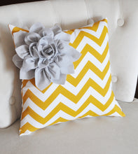 Load image into Gallery viewer, Yellow Decorative Pillow -- White Corner Flower on Yellow Pillow 14 X 14 - Nursery Decor Pillows - Daisy Manor