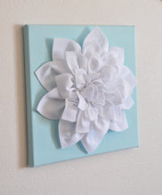 Load image into Gallery viewer, Wall Flower -White Dahlia on Aqua 12 x12" Canvas Wall Art- 3D Felt Flower - Daisy Manor