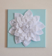 Load image into Gallery viewer, Wall Flower -White Dahlia on Aqua 12 x12" Canvas Wall Art- 3D Felt Flower - Daisy Manor