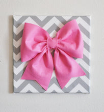 Load image into Gallery viewer, Wall Decor - Large Pink Bow on Black and White Chevron 12 x12" Canvas Wall Art- Baby Nursery Wall Decor- Zig Zag - Daisy Manor