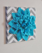 Load image into Gallery viewer, Wall Flower -Light Turquoise Dahlia on Gray and White Chevron 12 x12" Canvas Wall Art- Baby Nursery Wall Decor- - Daisy Manor