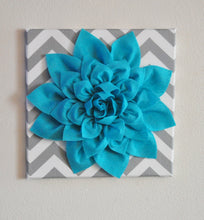Load image into Gallery viewer, Wall Flower -Light Turquoise Dahlia on Gray and White Chevron 12 x12" Canvas Wall Art- Baby Nursery Wall Decor- - Daisy Manor