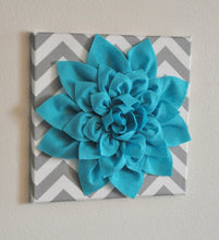 Load image into Gallery viewer, Wall Flower -Light Turquoise Dahlia on Gray and White Chevron 12 x12" Canvas Wall Art- Baby Nursery Wall Decor- - Daisy Manor
