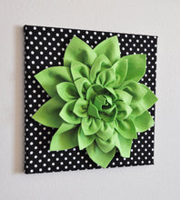 Load image into Gallery viewer, Home Decor - Rose Wall Hanging- Fuchsia Rose on Black and White Polka Dot 12 x12" Canvas Wall Art- 3D Felt Flower - Daisy Manor