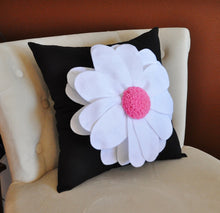 Load image into Gallery viewer, White Daisy Flower on Black Pillow -New Bedbuggs Design -Pick your Colors- - Daisy Manor