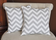 Load image into Gallery viewer, Two -Gray and White Zigzag Pillows -Chevron Pillows- Stuffed Pillows- 14 x 14 - Daisy Manor