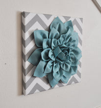 Load image into Gallery viewer, Wall Flower -Dusty Blue Dahlia on Gray and White Chevron 12 x12" Canvas Wall Art- Baby Nursery Wall Decor- - Daisy Manor