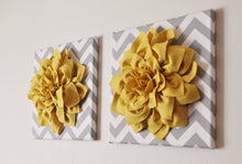 Load image into Gallery viewer, Mellow Yellow Dahlia on Gray and White Chevron 12 x12" Canvas Wall Art- 3D Felt Flower - Daisy Manor