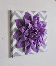 Load image into Gallery viewer, Wall Decor -Lavender Dahlia on Gray and White Chevron 12 x12" Canvas Wall Art- Baby Nursery Wall Decor- - Daisy Manor