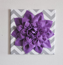 Load image into Gallery viewer, Wall Decor -Lavender Dahlia on Gray and White Chevron 12 x12" Canvas Wall Art- Baby Nursery Wall Decor- - Daisy Manor